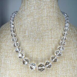 Vintage Glass Crystal Beaded Necklace With Graduated Faceted Beads & Metal Clasp